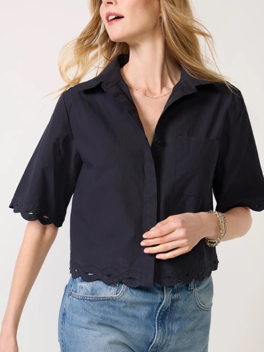 Evereve Lee Cutwork Button Down Shirt : Medium